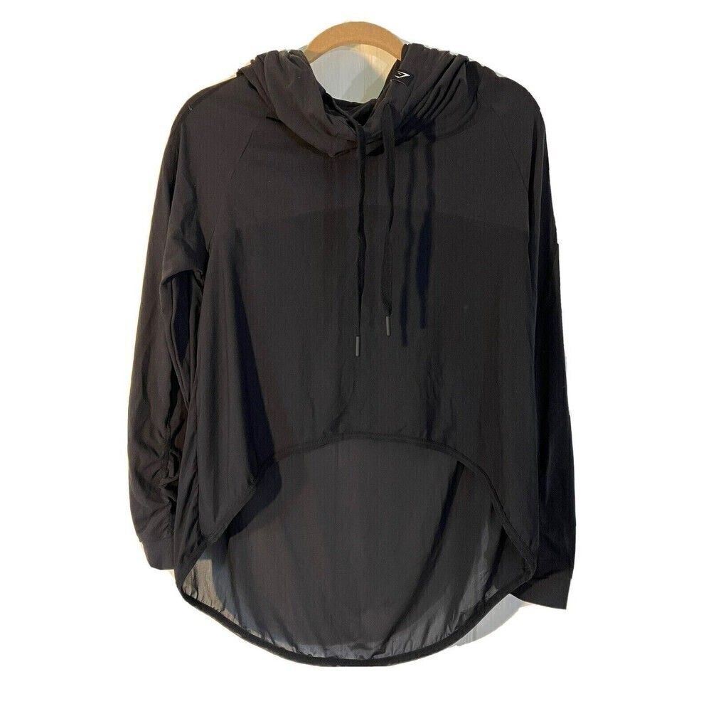 GYMSHARK BLACK AURA Funnel Neck HOODIE sweatshirt‎ Size S Sheer Back/Front - Picture 2 of 10
